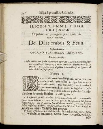 Disputatio [...] Septima, De Dilationibus & Feriis.