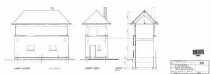 Neckarsteinach: Umbau Wärterstellwerk (Stw 2) - Einbau Signalanlage / Ansicht West- und Südseite; Querschnitt Nebengeb.