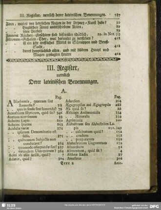 III. Register, nemlich Derer lateinischen Benennungen