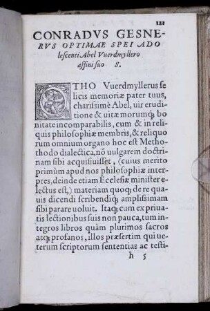 Conradvs gesnervs optimæ spei ado lescenti Abel Vuerdmyllero affini suo S.