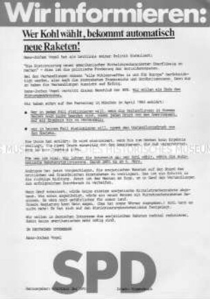Informationsblatt der SPD zur NATO-Nachrüstung
