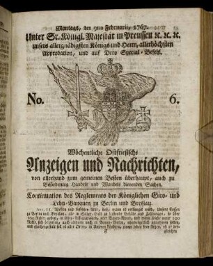 No. 6. Montags, den 9ten Februarii, 1767.