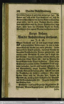 Kurzer Anhang Von der Rechtschreibung überhaupt. von J.C.G.