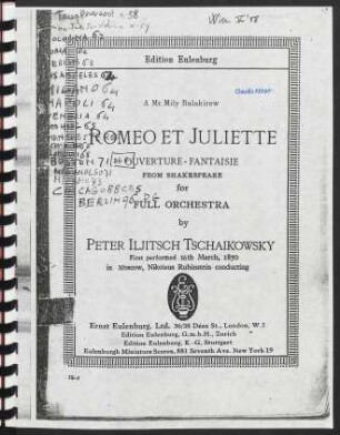 Roméo et Juliette : ouverture-fantaisie from Shakespeare for full orchestra