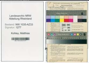 Entnazifizierung Matthias Kohley , geb. 23.06.1897 (Koksarbeiter)
