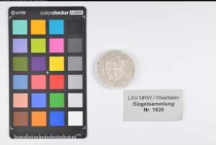Siegler: Borgentreich Überlieferungsart: Nachbildung. Stoff: Gips Farbe: ungefärbt Form: rund. Durchmesser: 32 mm Art: Typ: Umschrift: