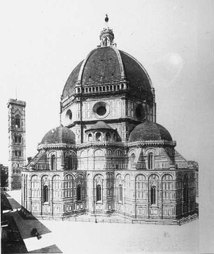 Florenz, Dom S. Maria del Fiore, Außenansicht, Dreikonchenanlage des Chores und Kuppel; Arnolfo di Cambio; Giotto di Bondone; Brunelleschi, Filippo