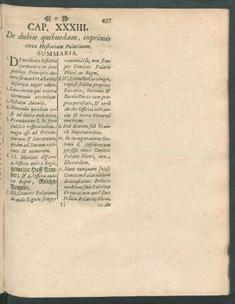 Cap. XXXIII. De dubiis quibusdam, inprimis circa Historiam Palatinam.