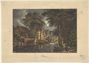 Das Dorf Plauen bei Dresden, Blick bei Mondschein über die Weißeritz