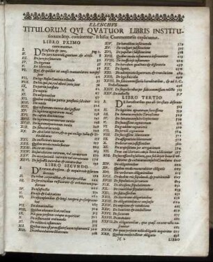 Elenchus Titulorum Qui Quatuor Libris Institutionum Imp. continentur [...]