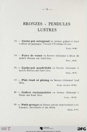 Bronzes – Pendules – Lustres (Nr. 84-99)