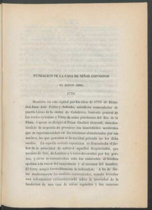 Fundación de la Casa de niños espósitos en Buenos Aires, 1779.