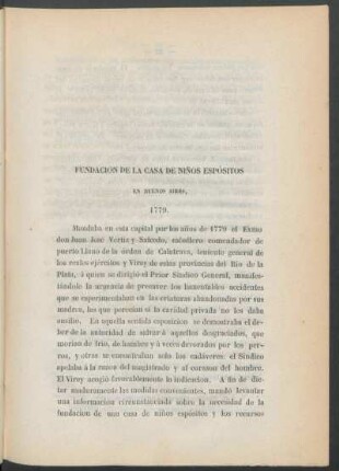 Fundación de la Casa de niños espósitos en Buenos Aires, 1779.