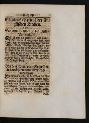 Glaubens-Articul der Englischen Kirchen.