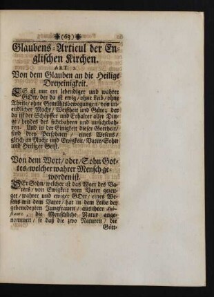 Glaubens-Articul der Englischen Kirchen.