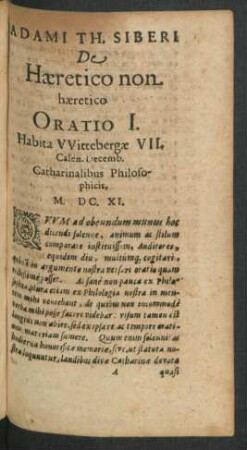 De Haeretico non haeretico. Oratio I.