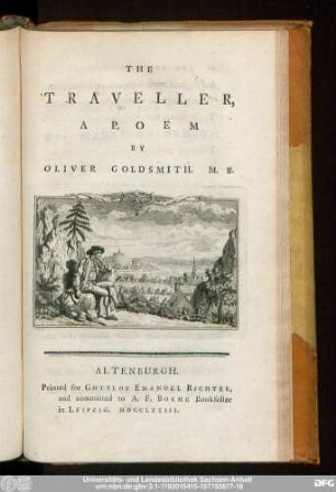 The Traveller, A Poem By Oliver Goldsmith. M.B.