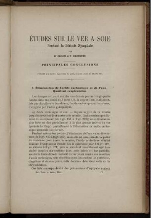 Études Sur Le Ver A Soie Pendant la Période Nymphale