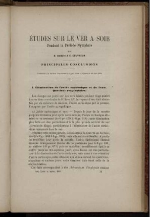 Études Sur Le Ver A Soie Pendant la Période Nymphale