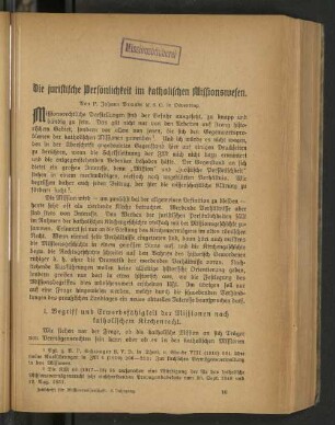 Die juristische Persönlichkeit im katholischen Missionswesen.