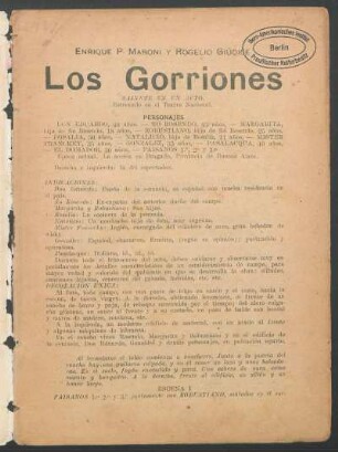 Los gorriones : sainete en un acto