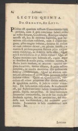 Lectio Quinta. De Ornatu, Et Lusu
