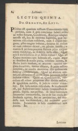 Lectio Quinta. De Ornatu, Et Lusu