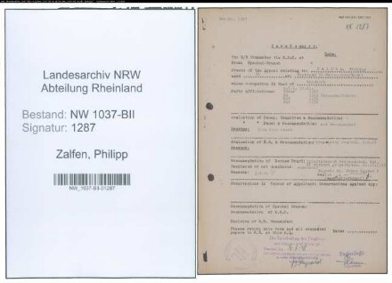 Entnazifizierung Philipp Zalfen , geb. 01.05.1911 (Landwirt)