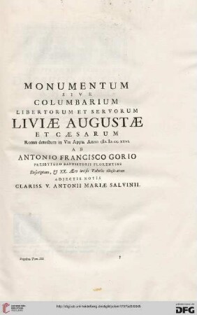 Titelblatt [Monumentum sive coumbarium]