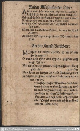 An den Kunstliebenden Leser
