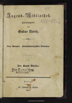Der Kunst-Pfeifer : eine Erzählung aus dem siebenjährigen Kriege