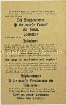 Antisemitisches Flugblatt mit dem Aufruf an die "Christenheit", die deutschen "Heiligtümer" zu schützen