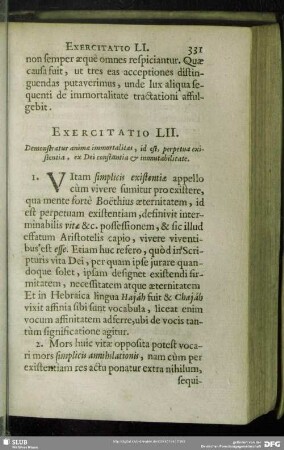 Exercitatio LII. Demonstratur animae immortalitas, id est, perpetua existentia, ex Dei constantia & immutabilitate