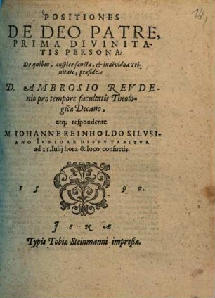 Positiones de deo patre, prima divinitatis persona