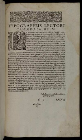 Typographus Lectori Candido Salutem.