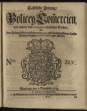 Nro. XLV, Montags, den 7. Novembr 1735