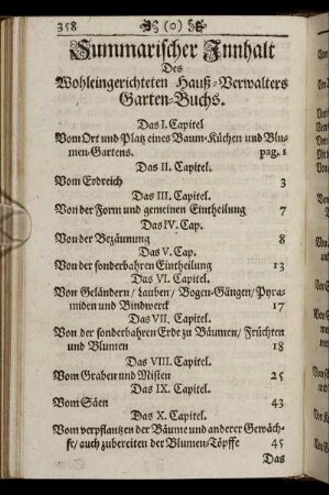 Summarischer Innhalt Des Wohleingerichteteten Hauß-Verwalters Garten-Buchs.