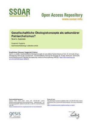 Gesellschaftliche Ökologiekonzepte als sekundärer Patriarchalismus?