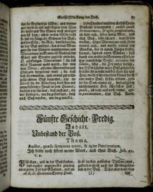 Fünfte Geschicht-Predig. Inhalt. Unbestand der Buß