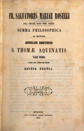 Summa philosophica ad mentem angelici doctoris S. Thomae Aquinatis, 1