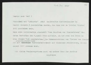 Brief von Gerhart Hauptmann an Carl F. W. Behl