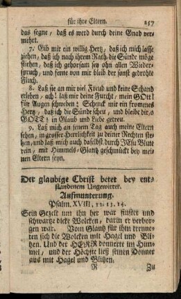 Der glaubige Christ betet bey entstandenem Ungewitter.