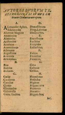 Autores Quorum Testimoniis Usi Sumus In trium Centuriarum opere.