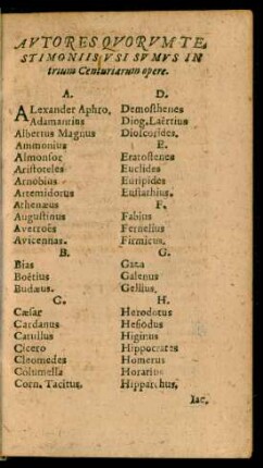 Autores Quorum Testimoniis Usi Sumus In trium Centuriarum opere.