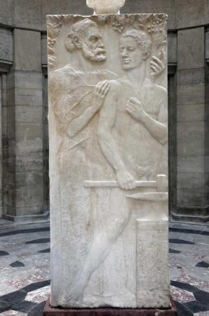 Büste Ernst Abbes auf Marmorherme mit Reliefs — Ernst Abbe als Lehrer