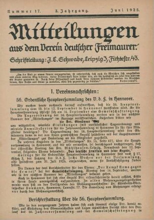 Nummer 17. 3. Jahrgang. Juni 1925.