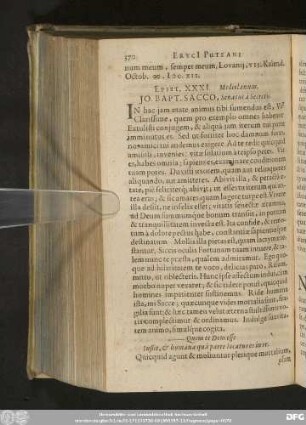 Epist. XXXI. Mediolanum. Io. Bapt. Sacco, Senatui à Secretis.