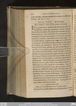 Epist. XXXI. Mediolanum. Io. Bapt. Sacco, Senatui à Secretis.