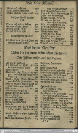 Das dritte Register. Ueber die darinnen befindlichen Materien