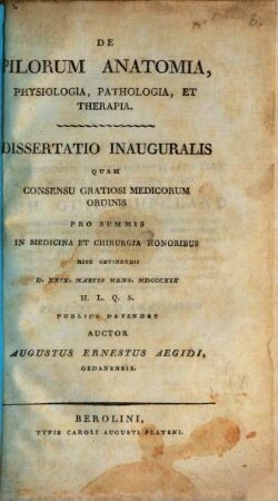 De pilorum anatomia, physiologia, pathologia, et therapia : dissertatio inauguralis